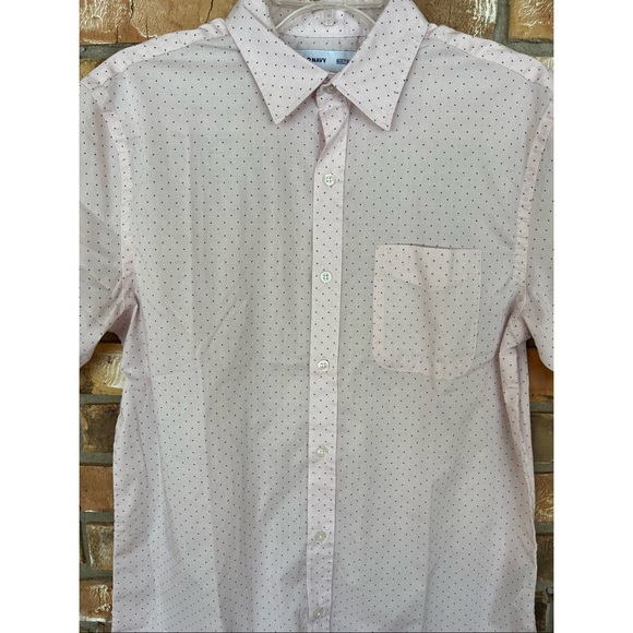 Old Navy Men’s Light Pink And Blue Polka Dots Short Sleeve Shirt Size Medium - Picture 6 of 7